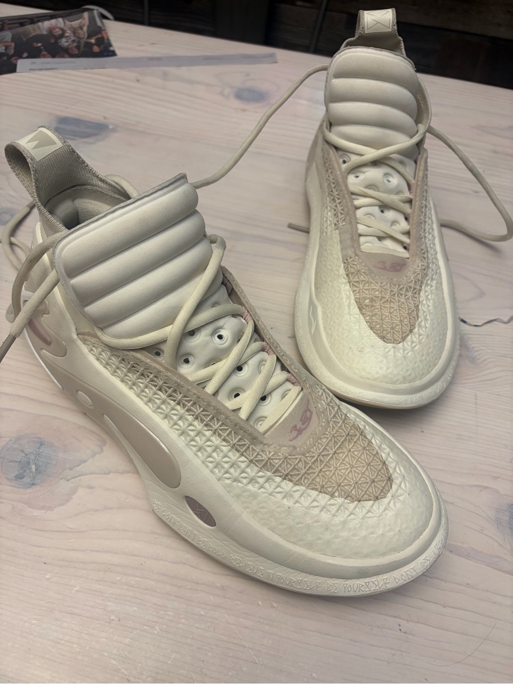 Men's Athletic Sneakers in Cream with Subtle Pink Accents